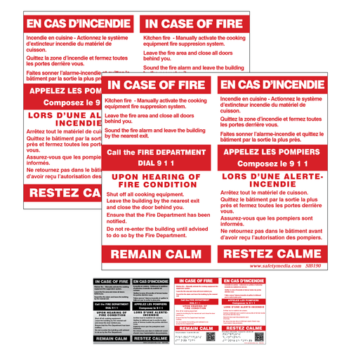 Bilingual Kitchen Alarm In Case of Fire Signs