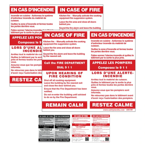 Bilingual Kitchen Alarm In Case of Fire Signs