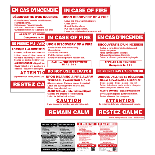 Bilingual In Case of Fire Sign, Elevator, Temporal 2-Stage, Alternative Exit
