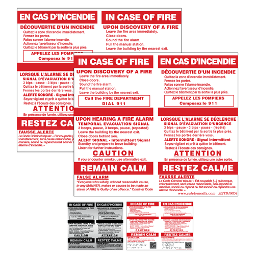 Bilingual In Case of Fire Temporal 2-Stage No Elevator False Alarm Sign with English and French instructions