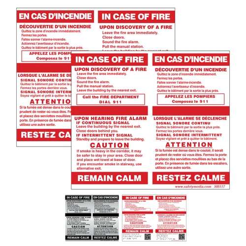 Bilingual In Case of Fire Sign Two Stage No Elevator Extended Caution