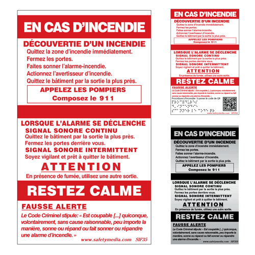 French In Case of Fire Two Stage No Elevator false Alarm Signs