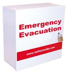 White 18-gauge steel Emergency Evacuation Box with Padlock – weather‑resistant steel safety box with reflective graphics for storing fire warden and emergency equipment