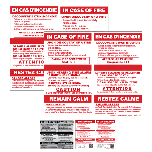 Bilingual In Case of Fire Two Stage No Elevator false Alarm Sign