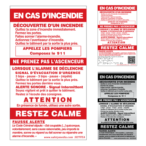 French In Case of Fire Temporal 2-Stage Elevator false Alarm Signs