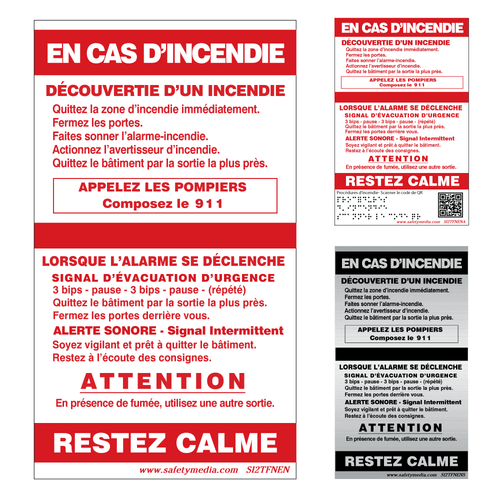 French In Case of Fire Temporal 2-Stage No Elevator Alternative Exit Signs