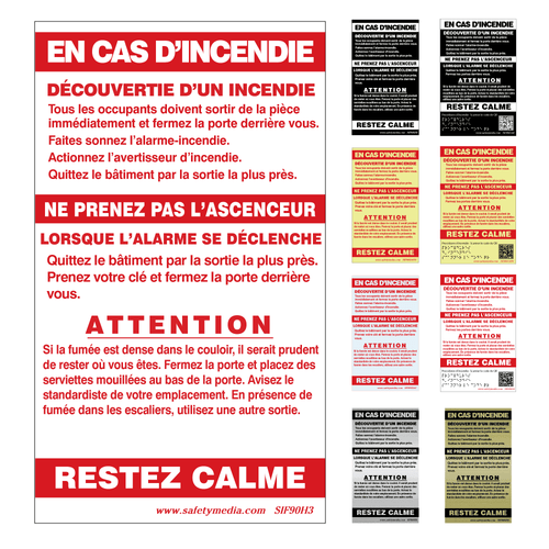 French In Case of Fire 1-Stage Hotel Alarm No Fire Prevention Rules Signs