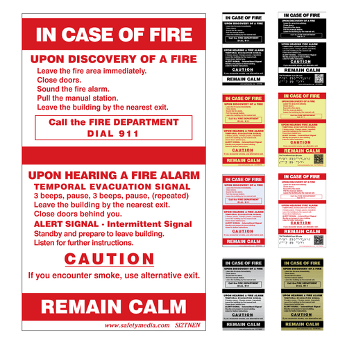 In Case of Fire Temporal 2-Stage No Elevator Alternative Exit Signs