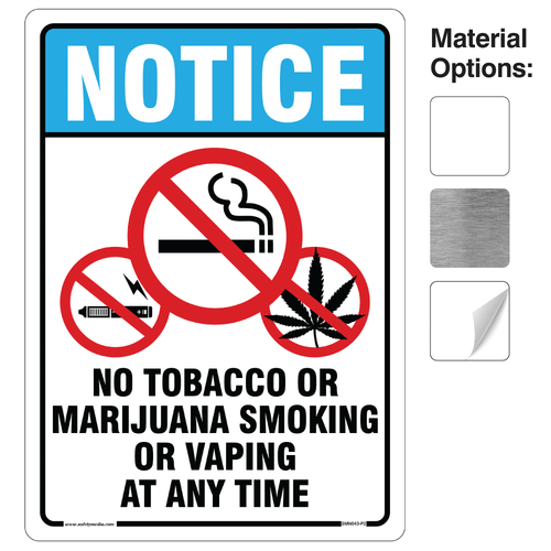 Sign displaying prohibition symbols for tobacco