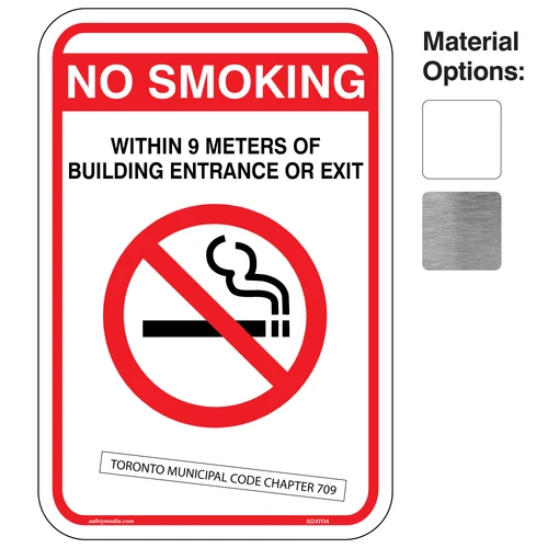 No Smoking Within 9M of Entrance/Exit sign in various materials