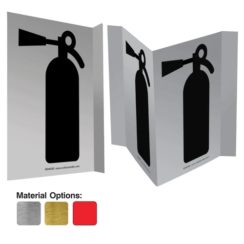 2-way and 3-way fire extinguisher projecting safety signage