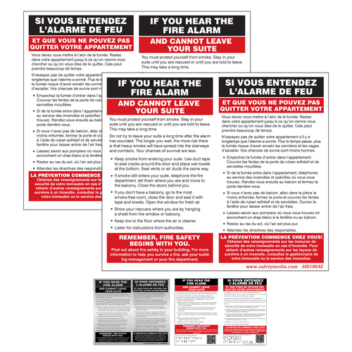 Bilingual In Case of Fire Defend In Place Hotel Alarm Signs