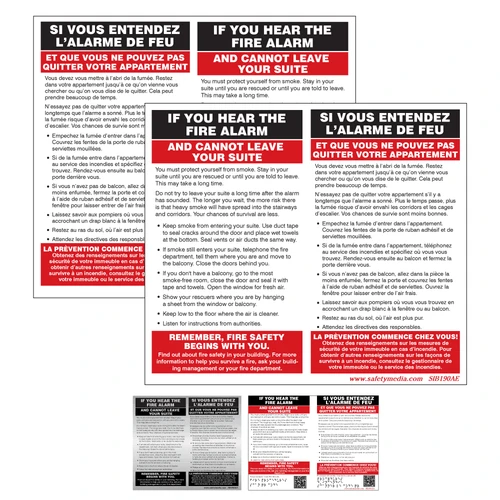 Bilingual In Case of Fire Defend In Place Hotel Alarm Signs