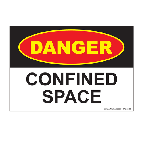 Danger Confined Space Sign in vinyl sticker and plastic options