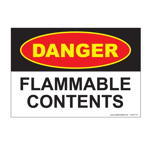 Danger Flammable Contents Sign for fire hazard and flammable materials warning