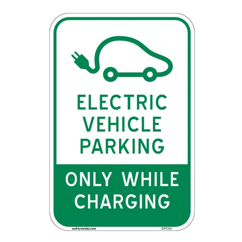 Electric Vehicle Parking Only While Charging sign for designated EV charging spots