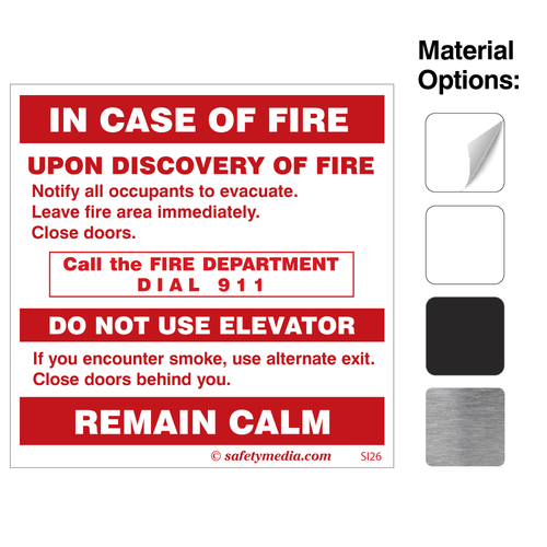 Fire Safety Signage Options - In Case of Fire Do Not Use Elevator - Available in Vinyl Sticker