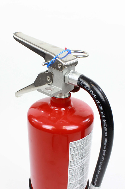 5 lb StrikeFirst dry chemical fire extinguisher, rear view showing the wall mount