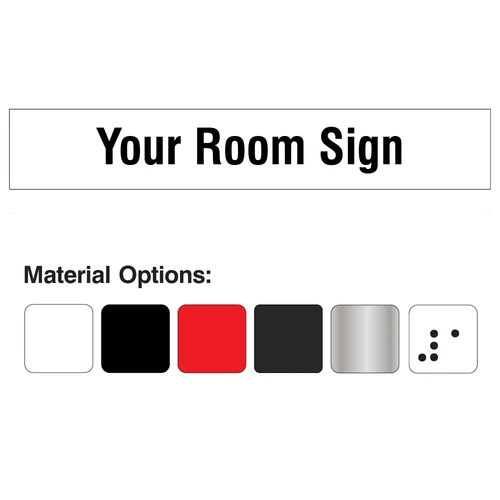 Custom room signage selector with personalized text options in durable materials. AODA-compliant for accessible interiors.
