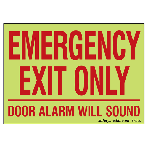 Emergency Exit Only Door Alarm Will Sound Photolum Sign, 14"W x 10"H