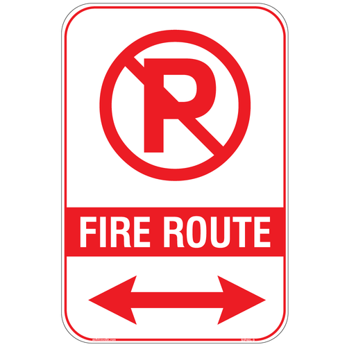 Reflective London Fire Route No Parking sign shown in left-arrow