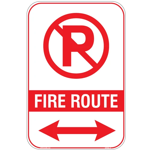Reflective London Fire Route No Parking sign shown in left-arrow