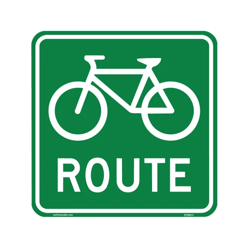 Green M511 Bicycle Route Marker Sign with white bicycle symbol and ROUTE text