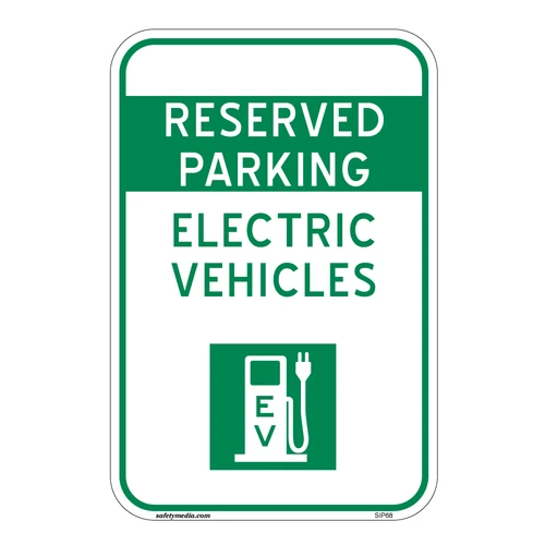 Reserved Parking Electric Vehicles Aluminum Sign with EV charging symbol