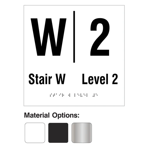 Tactile and Braille stairwell identification sign with stair letter and level number