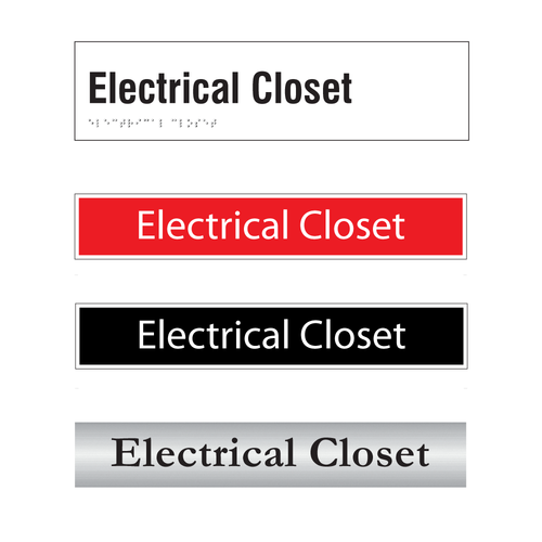 Electrical Closet door sign options showing multiple colour and accessibility choices for building utility room identification