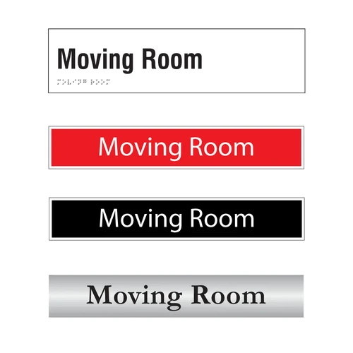 Moving Room door sign options in silver