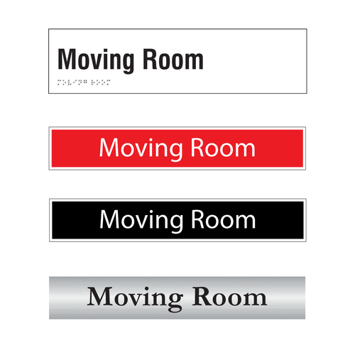 Moving Room door sign options in silver