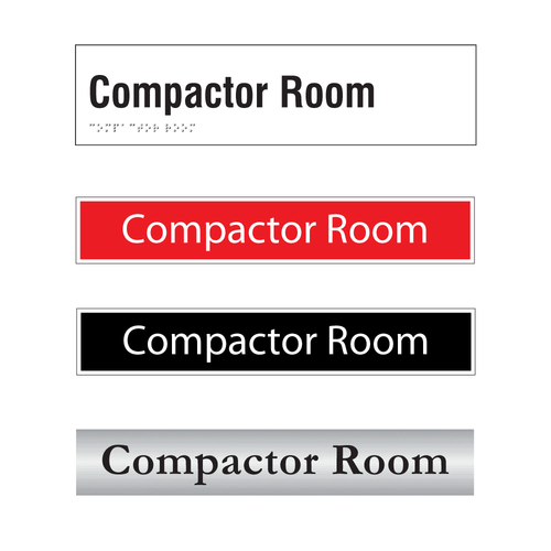 Compactor Room door sign options in silver