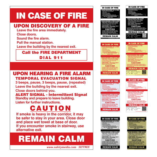 In Case of Fire Temporal 2-Stage No Elevator Extended Caution Signs