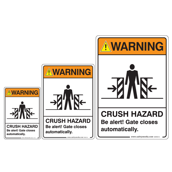 Crush Hazard, Gate Closes Automatically Warning Signs