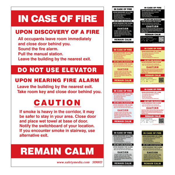 In Case of Fire 1-Stage Hotel Alarm No Fire Prevention Rules Signs