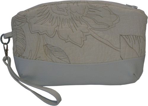 Clematis Wristlet White Base Beige Quilted Upper Front