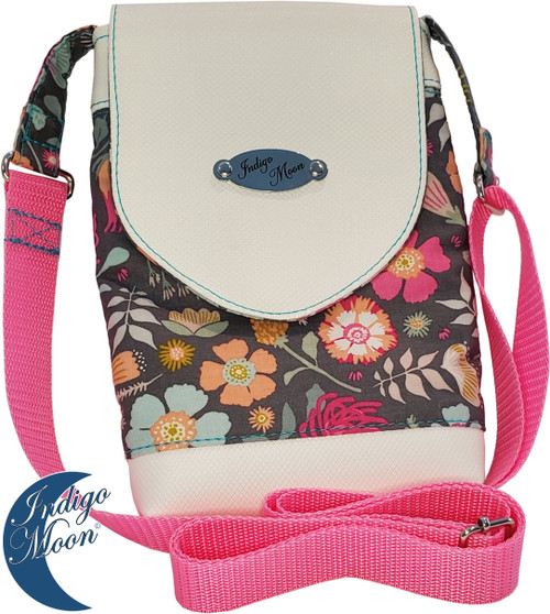 Cross Body Bag, Quick no-zip, White and pink, Front with strap