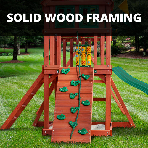 Double Down II Premium Wooden Swing Set with Playsets Slide