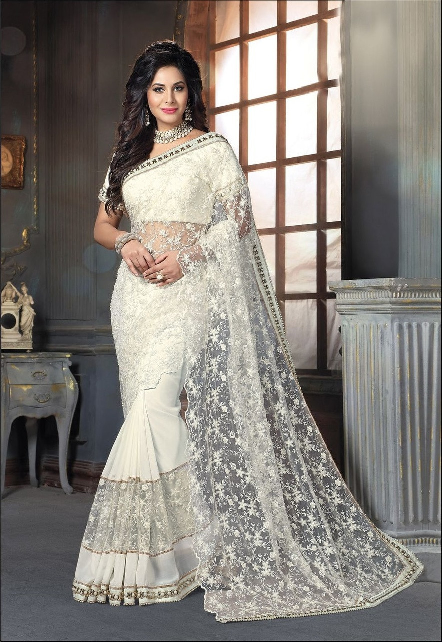 White Reception Contemporary Saree