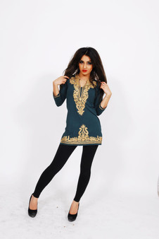 Jersey Kurti 1:  Army Green with Gold