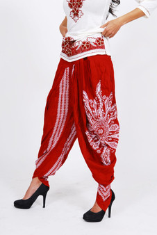 Ladies Dhoti - Red with White