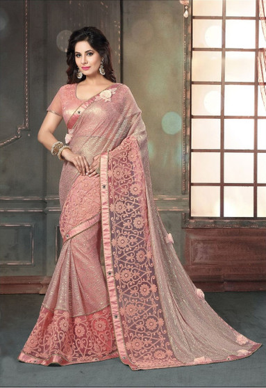 Dusty Pink Designer Embroidered Silk Wedding Saree | Saira's Boutique