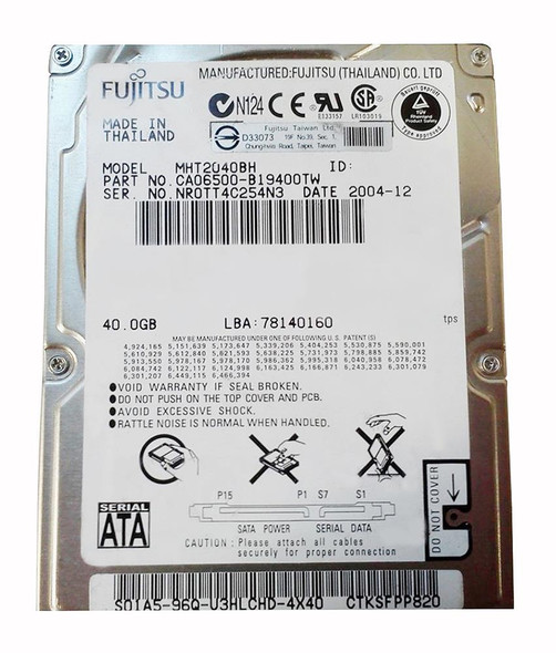 Fujitsu 40GB SATA 8MB Cache 7-Pin 2.5 inch Slim Line Laptop 5400RPM Hard Drive