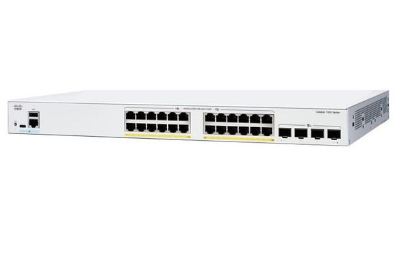 Cisco Catalyst 1200 24-Ports 10/100/1000Base-T + 4 x 10 Gigabit SFP+ PoE+ Layer 3 Managed Rack-Mountable Network Switch