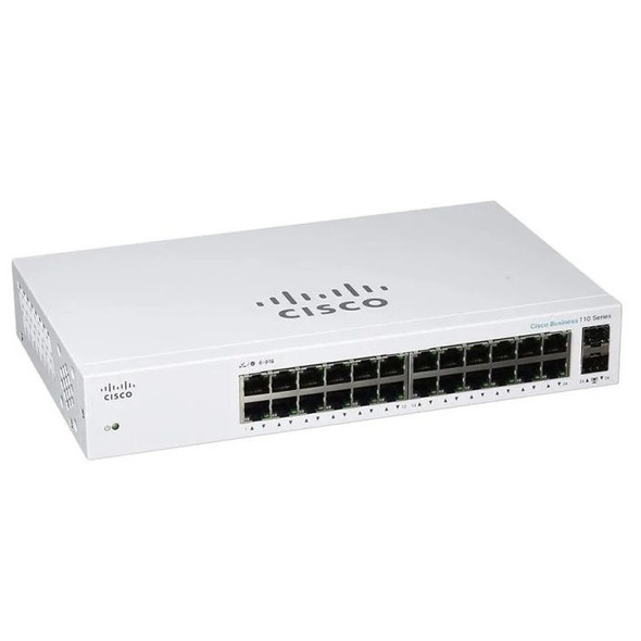 Cisco 110 CBS110-24T Ethernet Switch 24 Ports 2 Layer Supported Modular 2 SFP Slots 16.34 W Power Consumption Twisted Pair