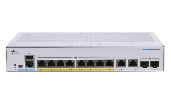 Cisco Business 350 8-Ports 8 x 10/100/1000 + 2 x Combo SFP PoE+ Layer 3 Managed Rack-Mountable Network Switch