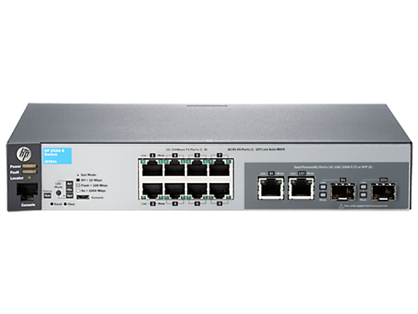 HP 2530-8 8-Ports 10/100Base-T with 2 Combo Gigabit SFP Ports Managed Fast Ethernet Rack mountable Switch