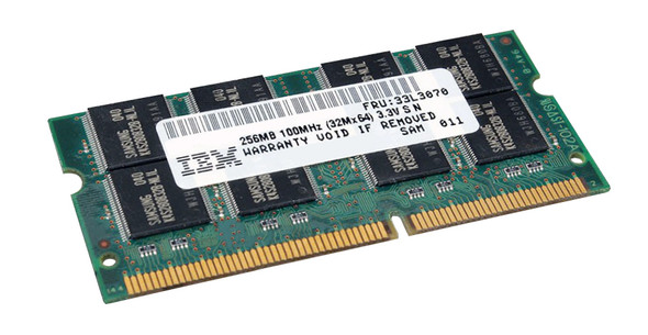 IBM 256MB 100MHz PC100 non-ECC Unbuffered CL2 144-Pin SoDimm Memory Module