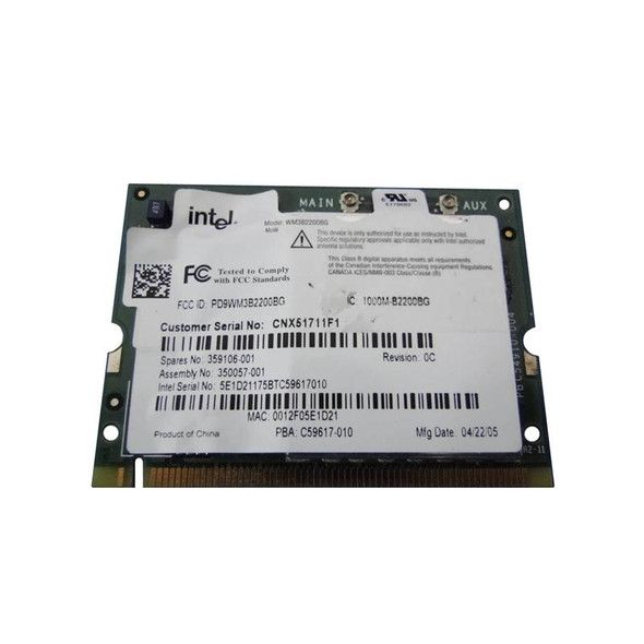 HP IEEE 11Mb/s 802.11b/g Wireless Lan (WLAN) Mini PCI Network Interface Card